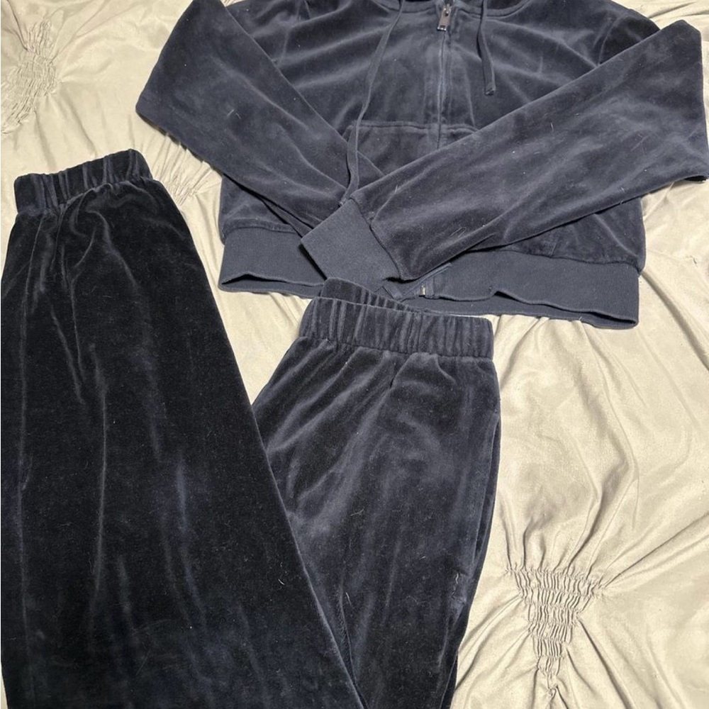 Brandy Melville Black Velour Track Pants & Jacket Set